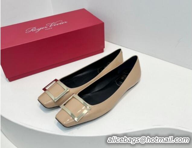 Good Product Roger Vivier Trompette Metal Buckle Ballerinas Flat in Patent Leather Beige 611143