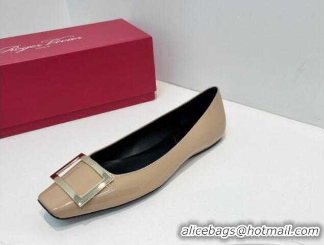 Good Product Roger Vivier Trompette Metal Buckle Ballerinas Flat in Patent Leather Beige 611143