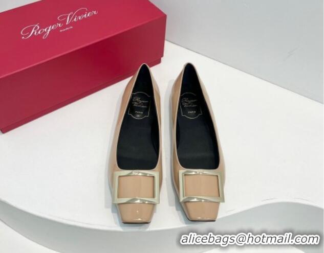 Good Product Roger Vivier Trompette Metal Buckle Ballerinas Flat in Patent Leather Beige 611143