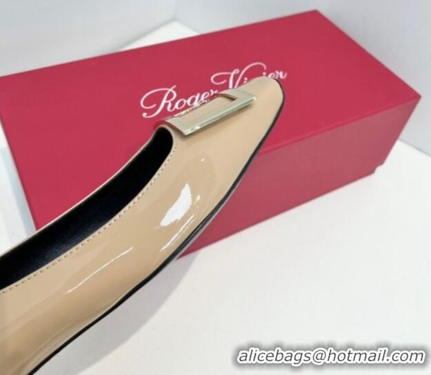 Good Product Roger Vivier Trompette Metal Buckle Ballerinas Flat in Patent Leather Beige 611143