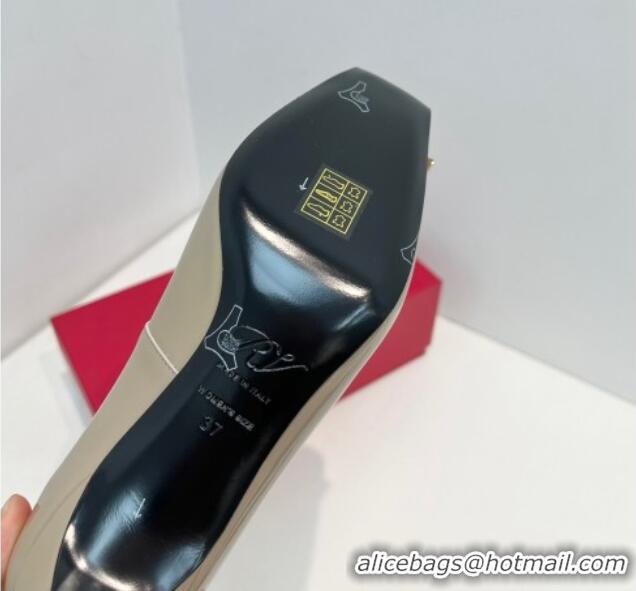 Top Design Roger Vivier Trompette Metal Buckle Pumps 7cm in Patent Leather Grey 611144