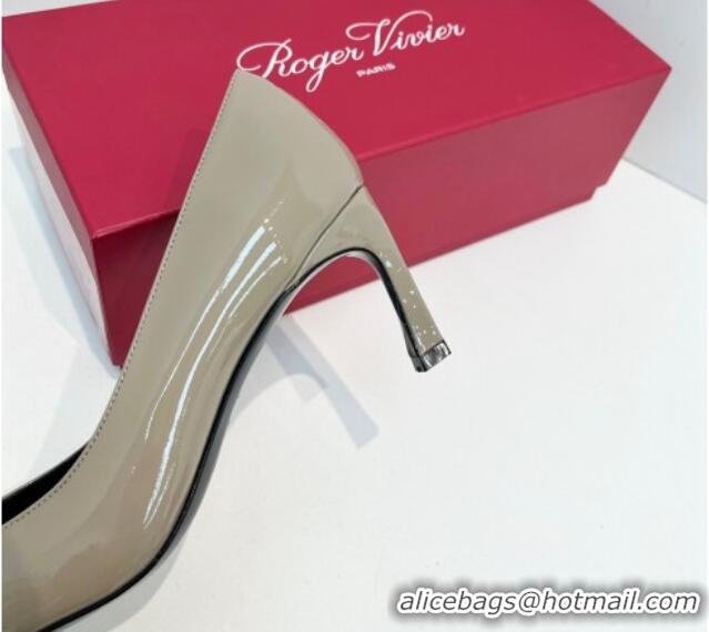 Top Design Roger Vivier Trompette Metal Buckle Pumps 7cm in Patent Leather Grey 611144