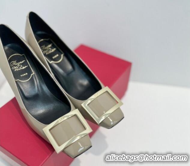 Top Design Roger Vivier Trompette Metal Buckle Pumps 7cm in Patent Leather Grey 611144