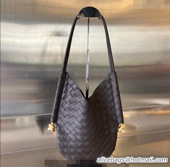 New Design Bottega Veneta Small Solstice Shoulder Bag in Intrecciato Leather 740898 Dark Brown 2024