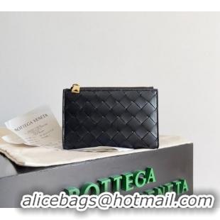 Top Quality Bottega Veneta Medium Intrecciato Leather Bi-Fold Zip Wallet 667468 Black 2024