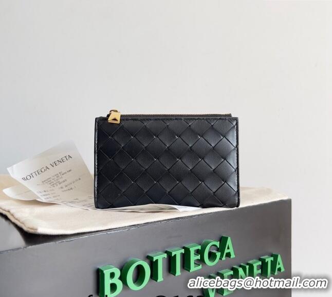 Top Quality Bottega Veneta Medium Intrecciato Leather Bi-Fold Zip Wallet 667468 Black 2024