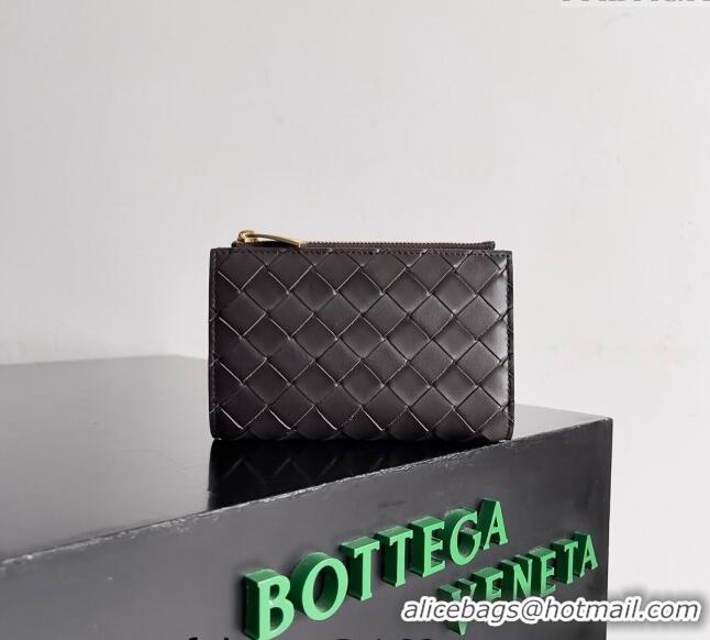 Popular Style Bottega Veneta Medium Intrecciato Leather Bi-Fold Zip Wallet 667468 Fondant Brown 2024