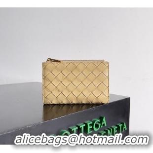 Famous Brand Bottega Veneta Medium Intrecciato Leather Bi-Fold Zip Wallet 667468 Beige 2024