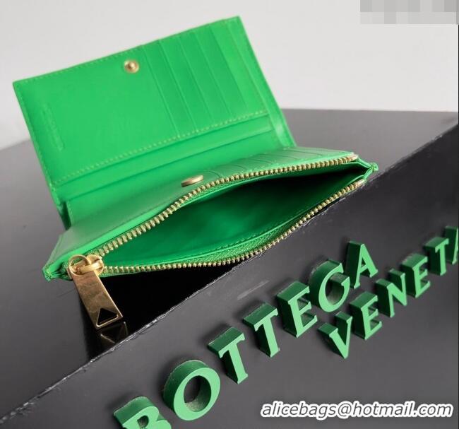 Best Price Bottega Veneta Medium Intrecciato Leather Bi-Fold Zip Wallet 667468 Green 2024