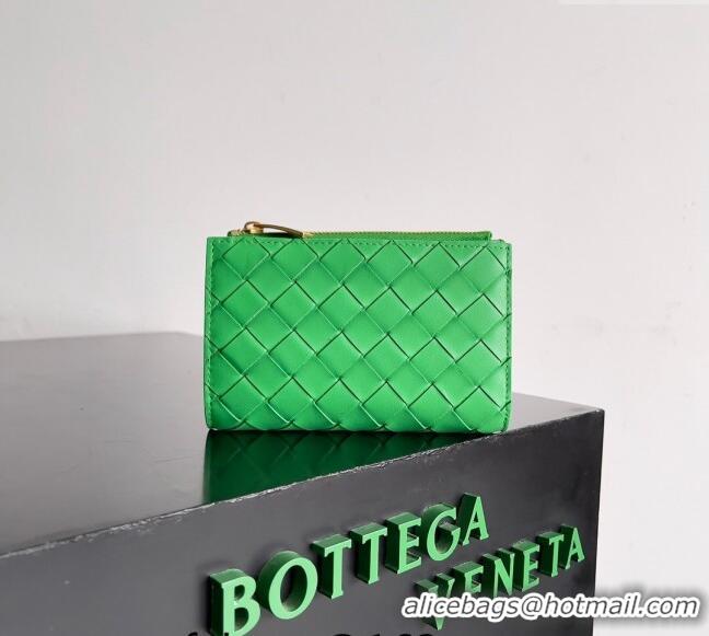 Best Price Bottega Veneta Medium Intrecciato Leather Bi-Fold Zip Wallet 667468 Green 2024