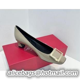 Pretty Style Roger Vivier Trompette Metal Buckle Pumps 4.5cm in Patent Leather Grey 611145