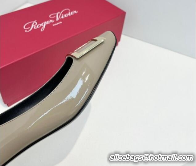 Pretty Style Roger Vivier Trompette Metal Buckle Pumps 4.5cm in Patent Leather Grey 611145