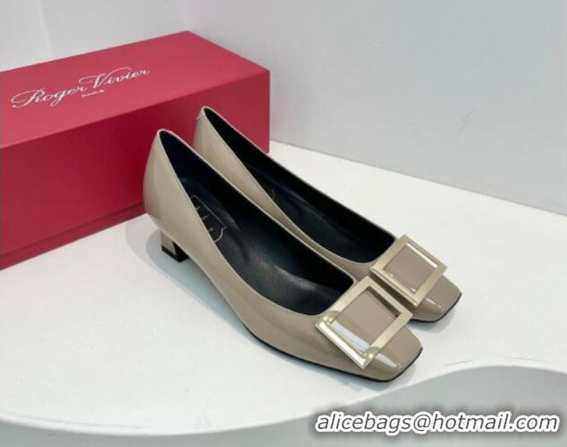 Pretty Style Roger Vivier Trompette Metal Buckle Pumps 4.5cm in Patent Leather Grey 611145