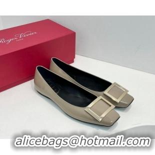 Sumptuous Roger Vivier Trompette Metal Buckle Ballerinas Flat in Patent Leather Grey 611146