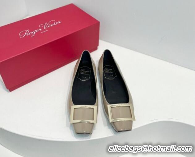 Sumptuous Roger Vivier Trompette Metal Buckle Ballerinas Flat in Patent Leather Grey 611146