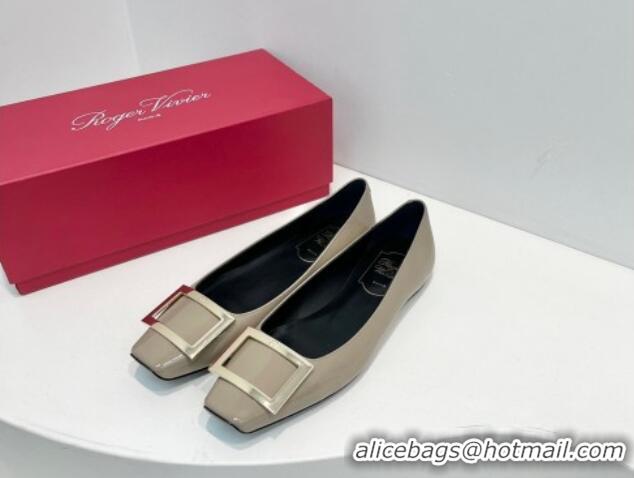 Sumptuous Roger Vivier Trompette Metal Buckle Ballerinas Flat in Patent Leather Grey 611146