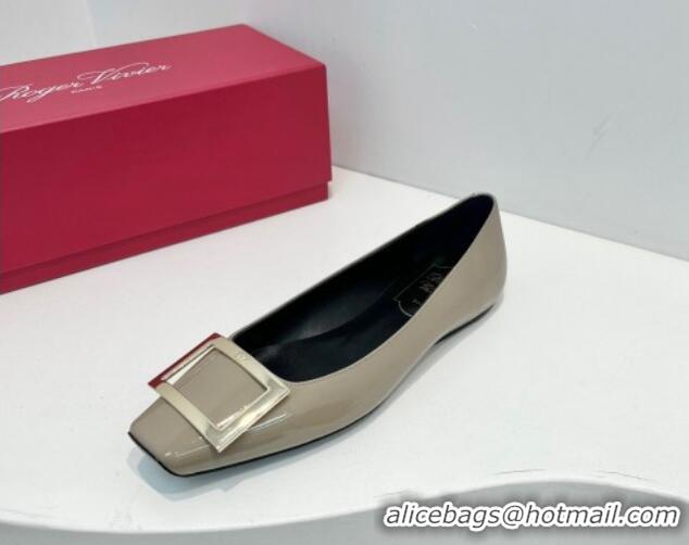 Sumptuous Roger Vivier Trompette Metal Buckle Ballerinas Flat in Patent Leather Grey 611146