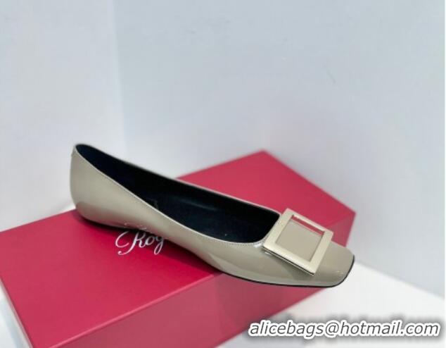 Sumptuous Roger Vivier Trompette Metal Buckle Ballerinas Flat in Patent Leather Grey 611146