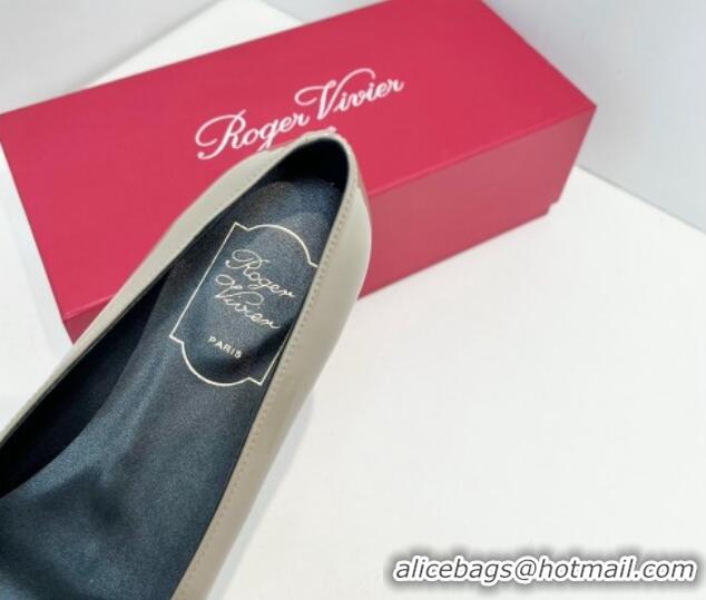 Sumptuous Roger Vivier Trompette Metal Buckle Ballerinas Flat in Patent Leather Grey 611146