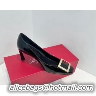 Top Grade Roger Vivier Trompette Metal Buckle Pumps 7cm in Patent Leather Black 611147