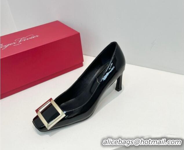 Top Grade Roger Vivier Trompette Metal Buckle Pumps 7cm in Patent Leather Black 611147