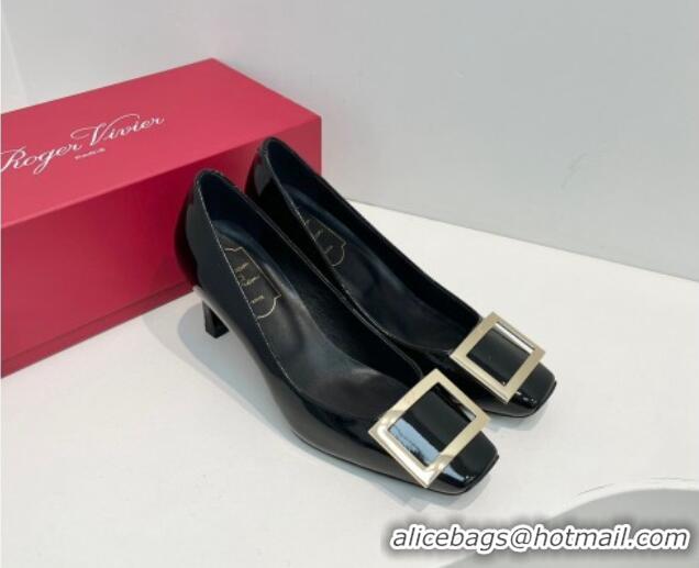 Top Grade Roger Vivier Trompette Metal Buckle Pumps 7cm in Patent Leather Black 611147