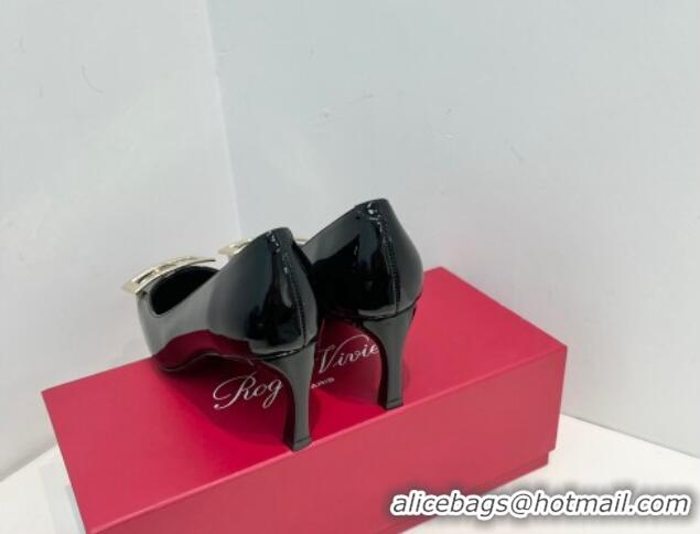 Top Grade Roger Vivier Trompette Metal Buckle Pumps 7cm in Patent Leather Black 611147