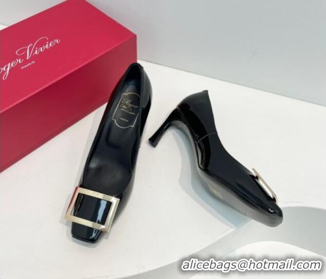 Top Grade Roger Vivier Trompette Metal Buckle Pumps 7cm in Patent Leather Black 611147