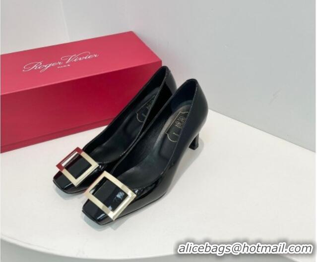 Top Grade Roger Vivier Trompette Metal Buckle Pumps 7cm in Patent Leather Black 611147