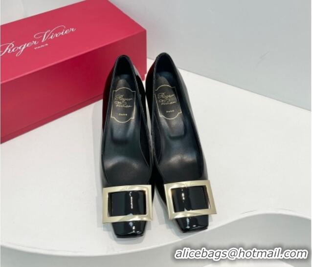 Top Grade Roger Vivier Trompette Metal Buckle Pumps 7cm in Patent Leather Black 611147