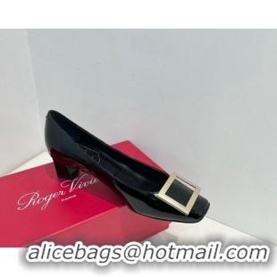 Best Grade Roger Vivier Trompette Metal Buckle Pumps 4.5cm in Patent Leather Black 611148