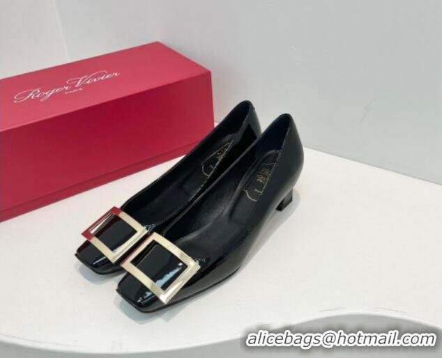 Best Grade Roger Vivier Trompette Metal Buckle Pumps 4.5cm in Patent Leather Black 611148