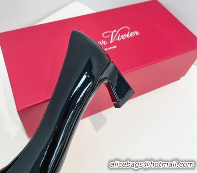 Best Grade Roger Vivier Trompette Metal Buckle Pumps 4.5cm in Patent Leather Black 611148