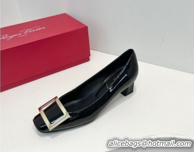 Best Grade Roger Vivier Trompette Metal Buckle Pumps 4.5cm in Patent Leather Black 611148