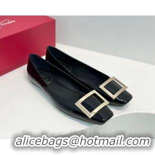 Unique Style Roger Vivier Trompette Metal Buckle Ballerinas Flat in Patent Leather Black 611149