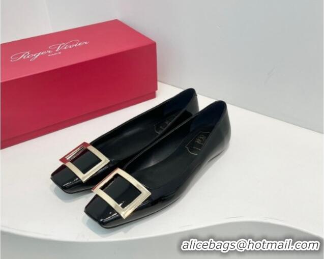 Unique Style Roger Vivier Trompette Metal Buckle Ballerinas Flat in Patent Leather Black 611149