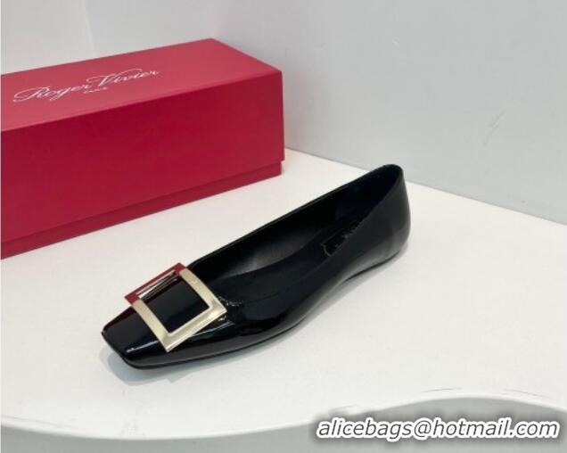 Unique Style Roger Vivier Trompette Metal Buckle Ballerinas Flat in Patent Leather Black 611149