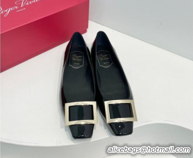 Unique Style Roger Vivier Trompette Metal Buckle Ballerinas Flat in Patent Leather Black 611149