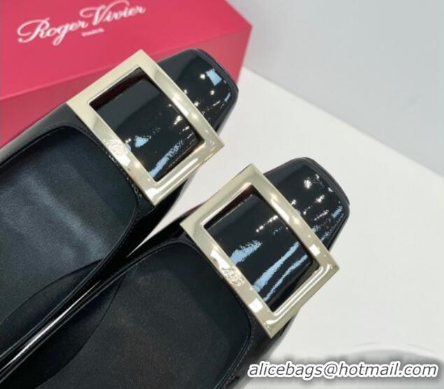 Unique Style Roger Vivier Trompette Metal Buckle Ballerinas Flat in Patent Leather Black 611149