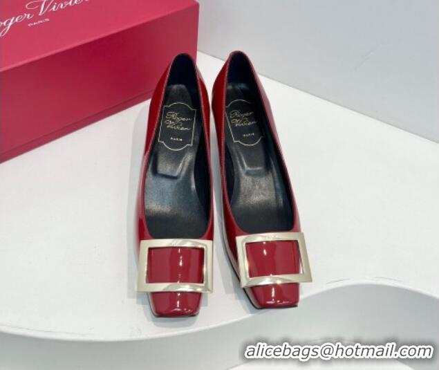 Classic Hot Roger Vivier Trompette Metal Buckle Pumps 4.5cm in Patent Leather Red 611151