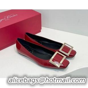 Good Quality Roger Vivier Trompette Metal Buckle Ballerinas Flat in Patent Leather Red 611152