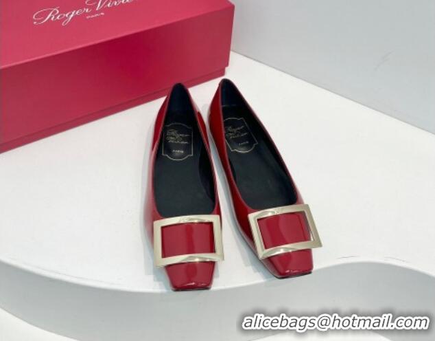 Good Quality Roger Vivier Trompette Metal Buckle Ballerinas Flat in Patent Leather Red 611152