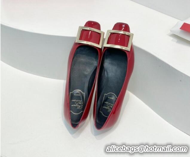 Good Quality Roger Vivier Trompette Metal Buckle Ballerinas Flat in Patent Leather Red 611152