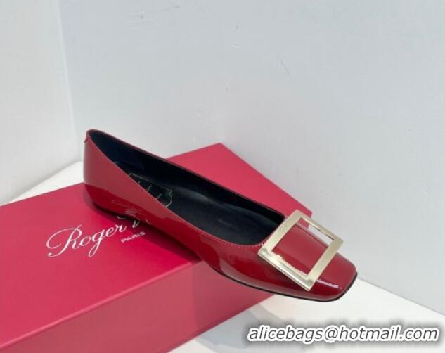 Good Quality Roger Vivier Trompette Metal Buckle Ballerinas Flat in Patent Leather Red 611152