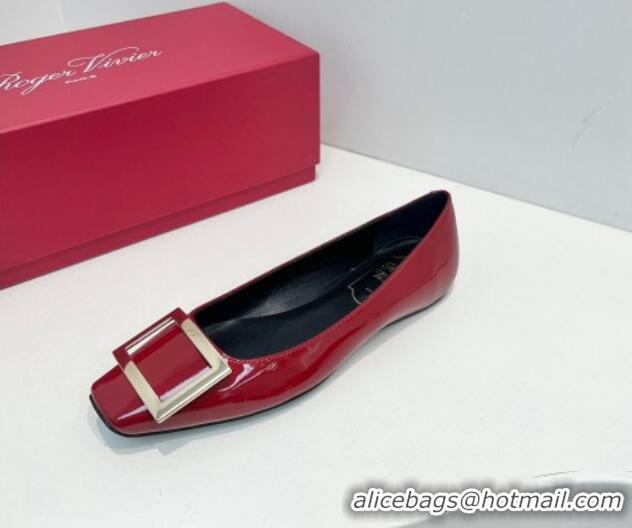 Good Quality Roger Vivier Trompette Metal Buckle Ballerinas Flat in Patent Leather Red 611152