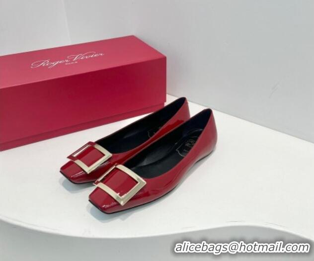 Good Quality Roger Vivier Trompette Metal Buckle Ballerinas Flat in Patent Leather Red 611152