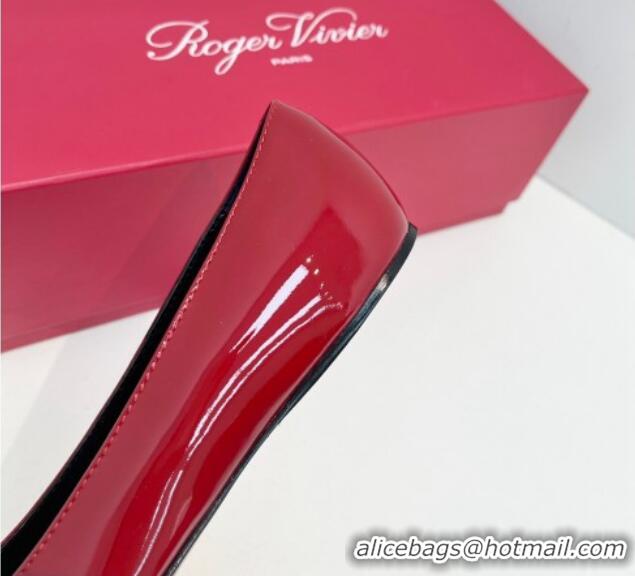 Good Quality Roger Vivier Trompette Metal Buckle Ballerinas Flat in Patent Leather Red 611152