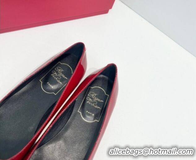 Good Quality Roger Vivier Trompette Metal Buckle Ballerinas Flat in Patent Leather Red 611152