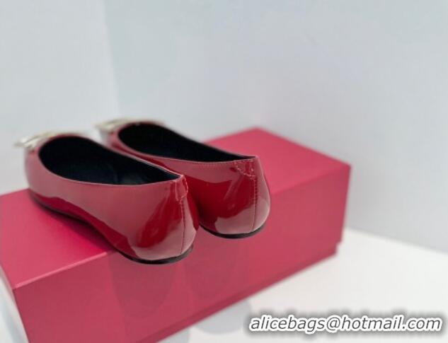 Good Quality Roger Vivier Trompette Metal Buckle Ballerinas Flat in Patent Leather Red 611152