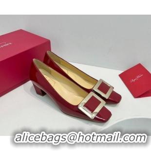 Grade Quality Roger Vivier Belle Vivier Metal Buckle Pumps 4.5cm in Patent Leather Red 611153